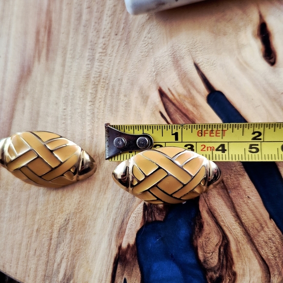 Gold and Yellow Woven Clip-On Earrings - Picture 6 of 6